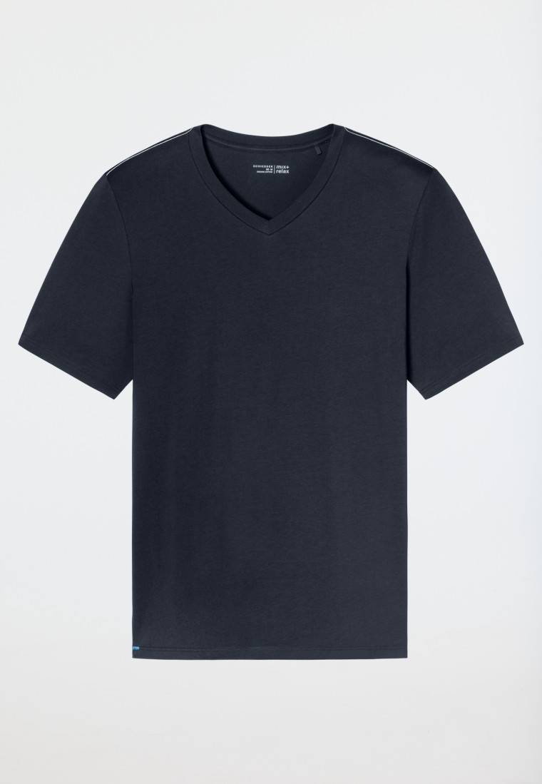 Schiesser Shirt Kurzarm V-Ausschnitt Nachtblau - Mix+Relax