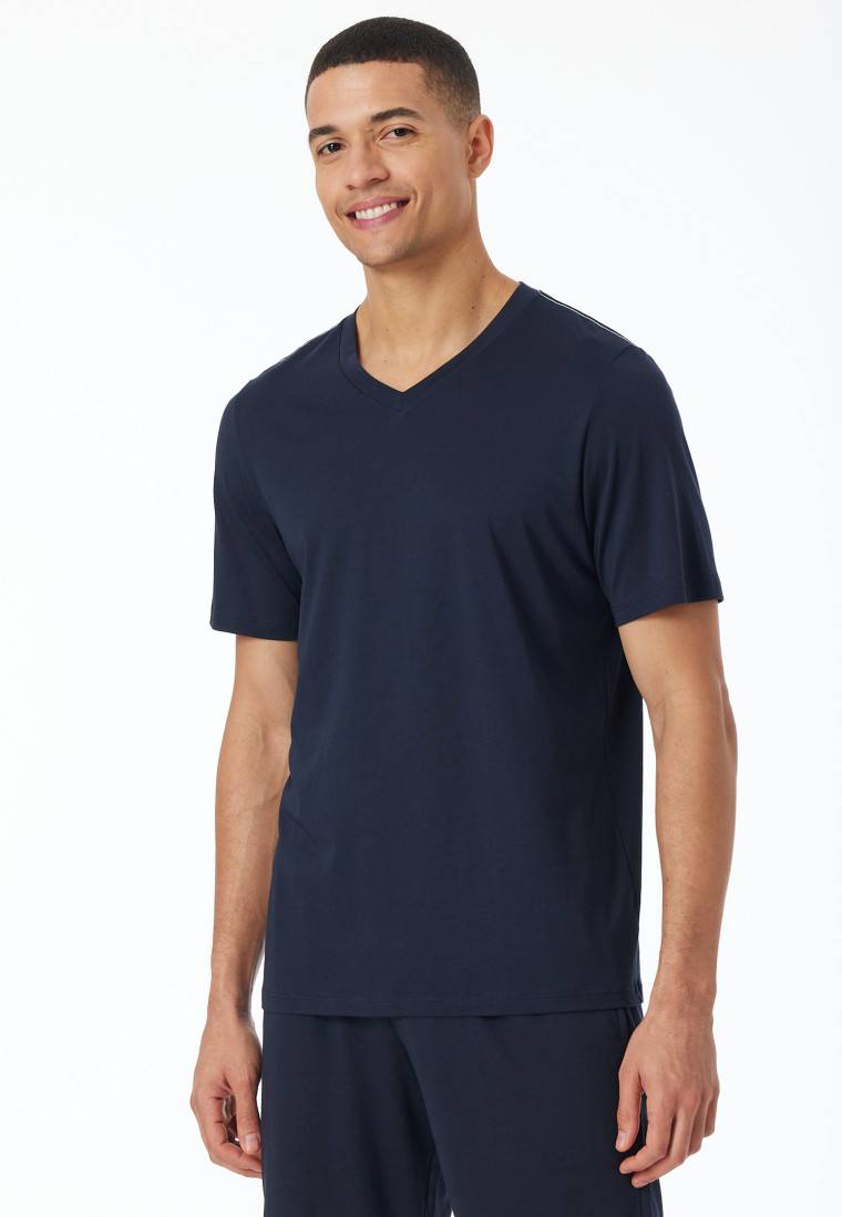 Schiesser Shirt Kurzarm V-Ausschnitt Nachtblau - Mix+Relax