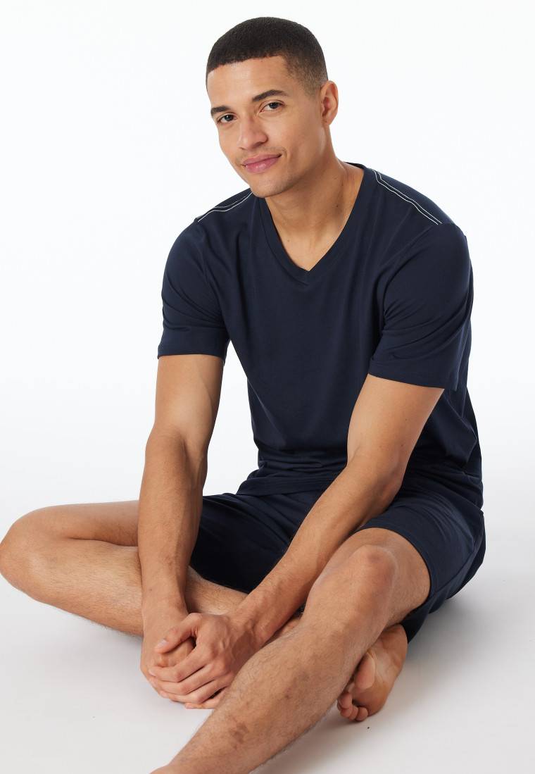 Schiesser Shirt kurzarm V-Ausschnitt nachtblau - Mix+Relax