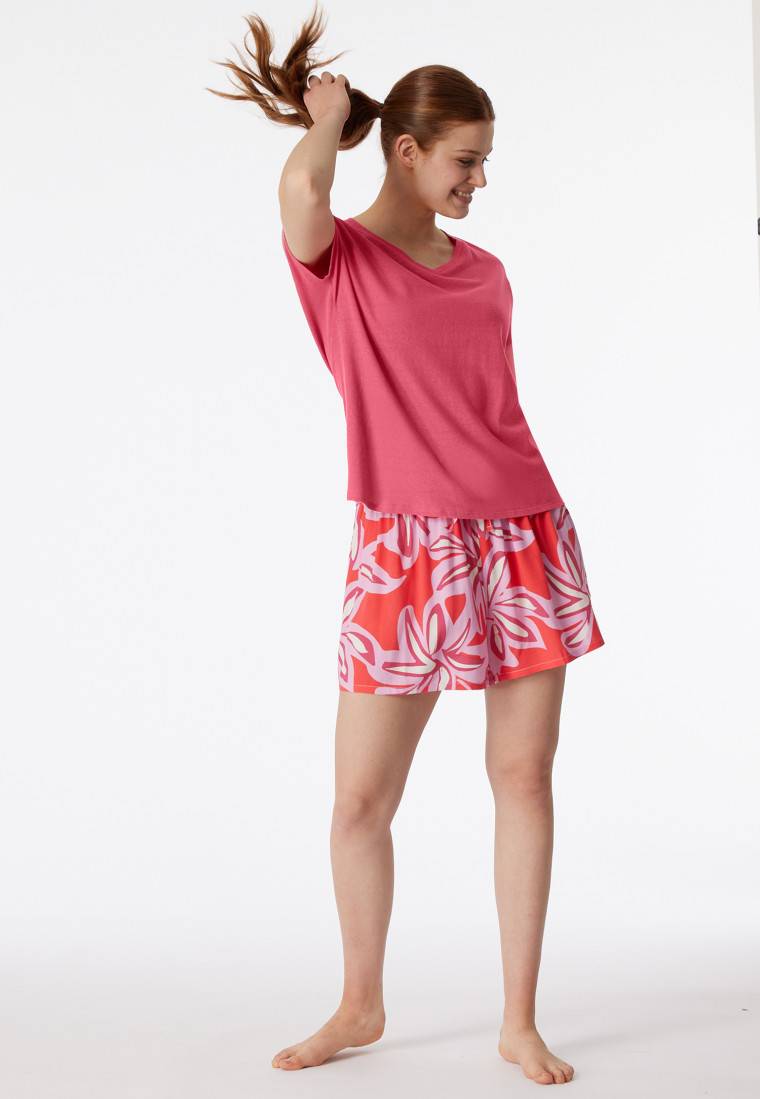 Schiesser Shirt kurzarm V-Ausschnitt pink - Mix+Relax