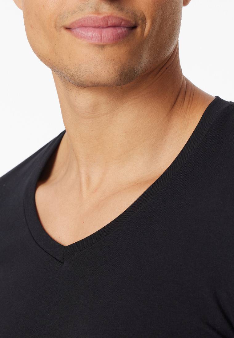 Schiesser Shirt Kurzarm V-Ausschnitt Schwarz - Premium Cotton