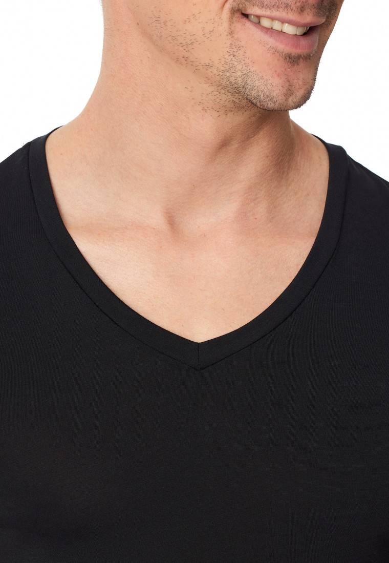 Schiesser Shirt Kurzarm V-Ausschnitt Schwarz - Premium Modal