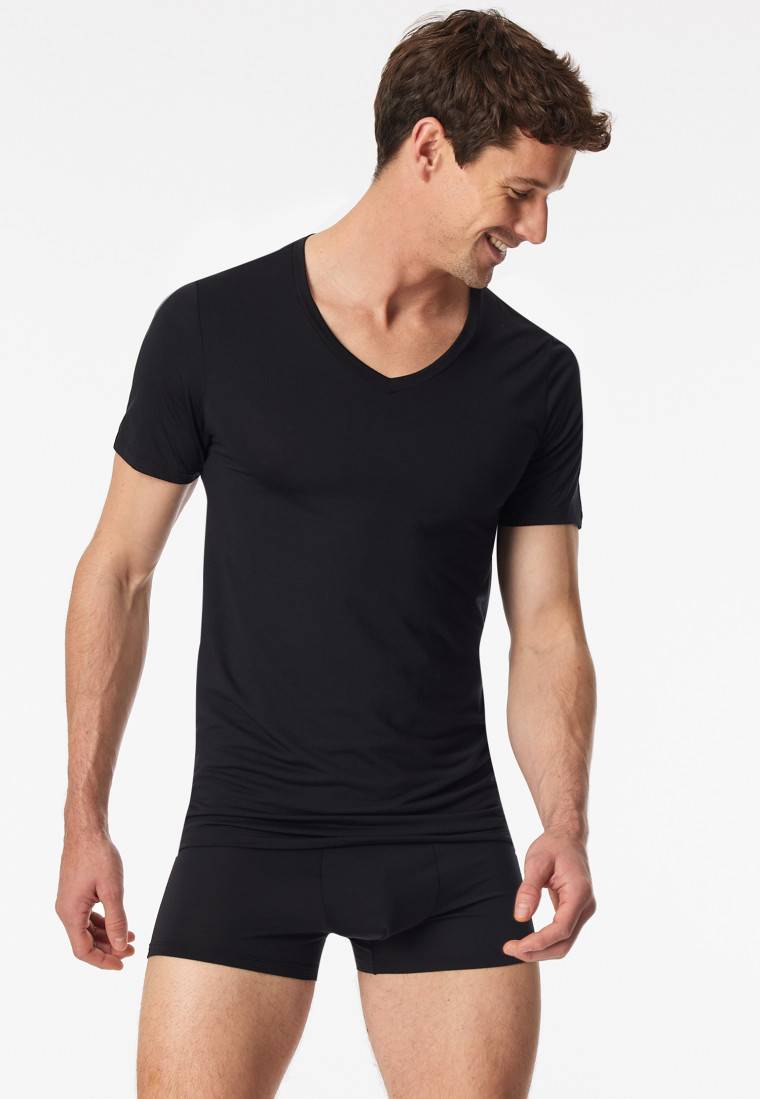 Schiesser Shirt kurzarm V-Ausschnitt schwarz - Premium Modal Schiesser Shirt kurzarm V-Ausschnitt schwarz - Premium Modal