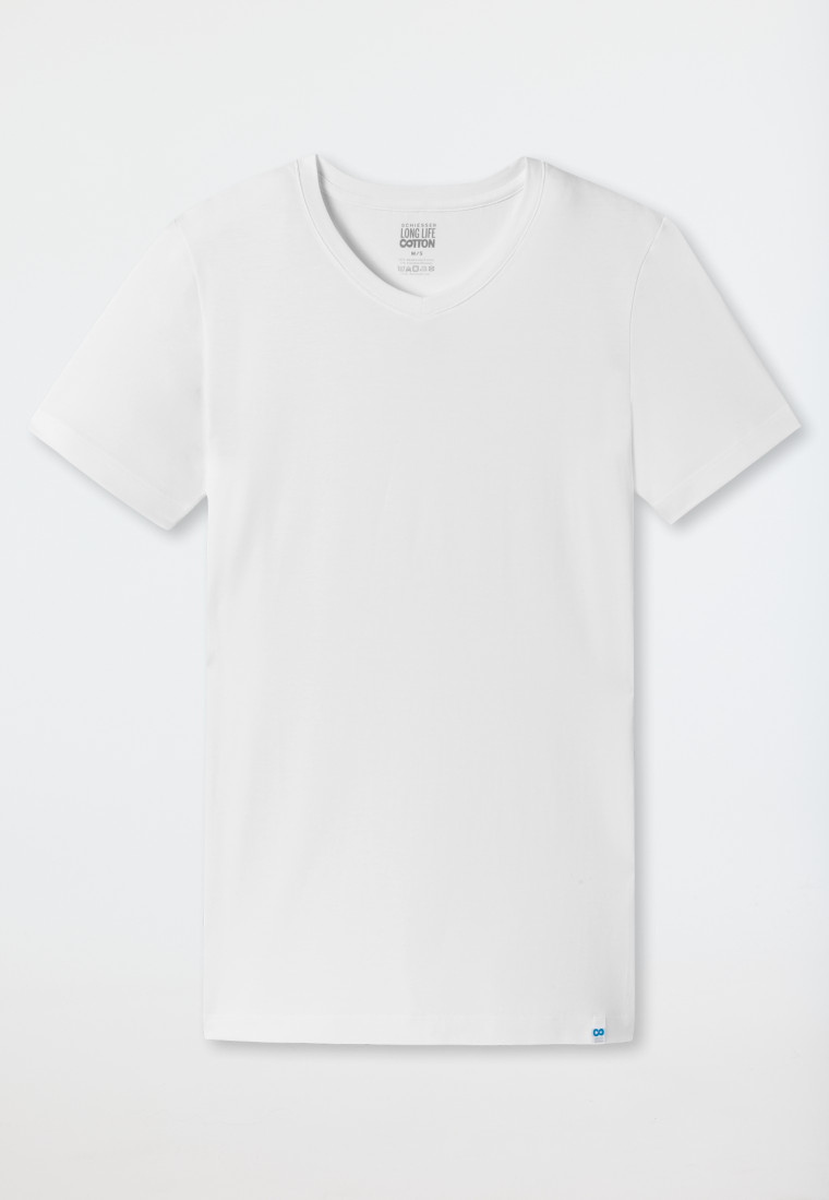 Schiesser Shirt Kurzarm V-Ausschnitt Weiß - Long Life Cotton