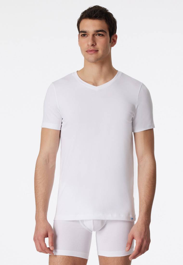 Schiesser Shirt Kurzarm V-Ausschnitt Weiß - Long Life Cotton