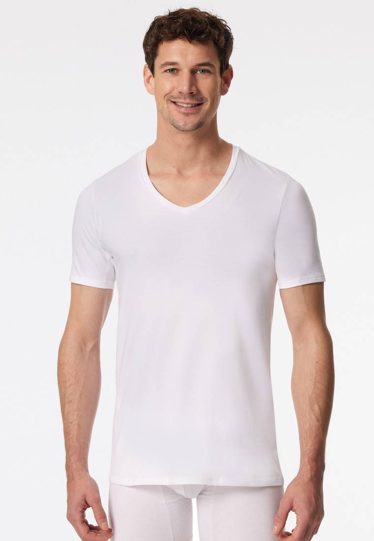 Schiesser Shirt Kurzarm V-Ausschnitt Weiß - Premium Cotton