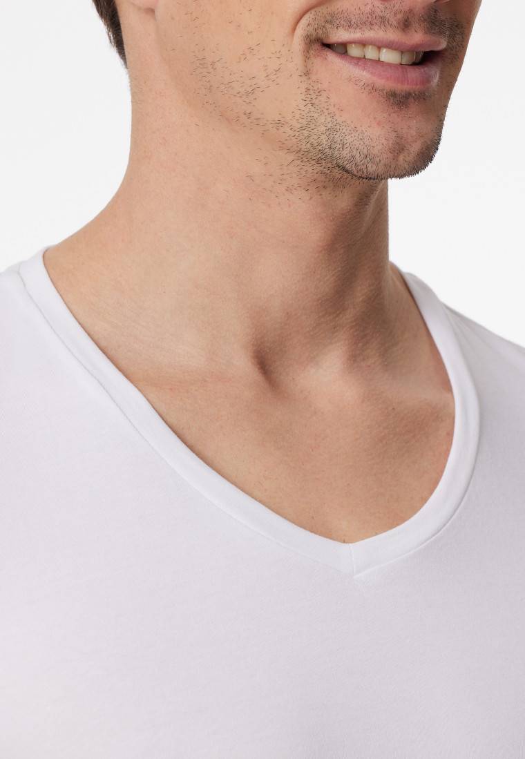 Schiesser Shirt Kurzarm V-Ausschnitt Weiß - Premium Cotton