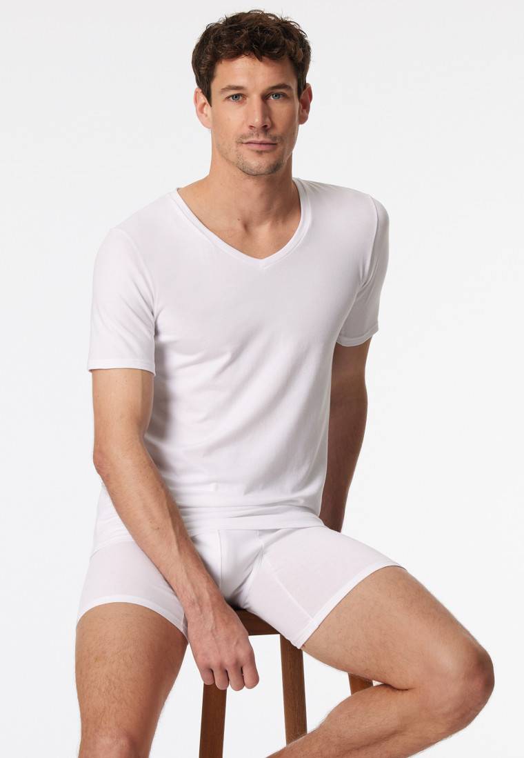 Schiesser Shirt kurzarm V-Ausschnitt weiß - Premium Cotton Schiesser Shirt kurzarm V-Ausschnitt weiß - Premium Cotton