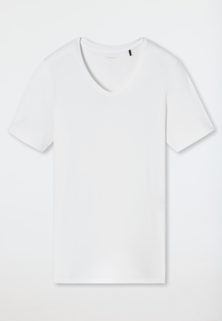 Schiesser Shirt Kurzarm V-Ausschnitt Weiß - Premium Modal