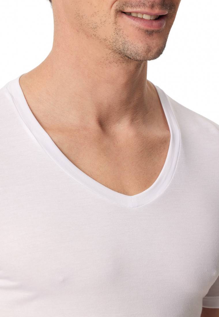 Schiesser Shirt Kurzarm V-Ausschnitt Weiß - Premium Modal