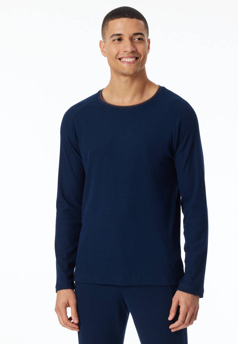 Schiesser Shirt Langarm Doppelripp Nachtblau - Mix+Relax