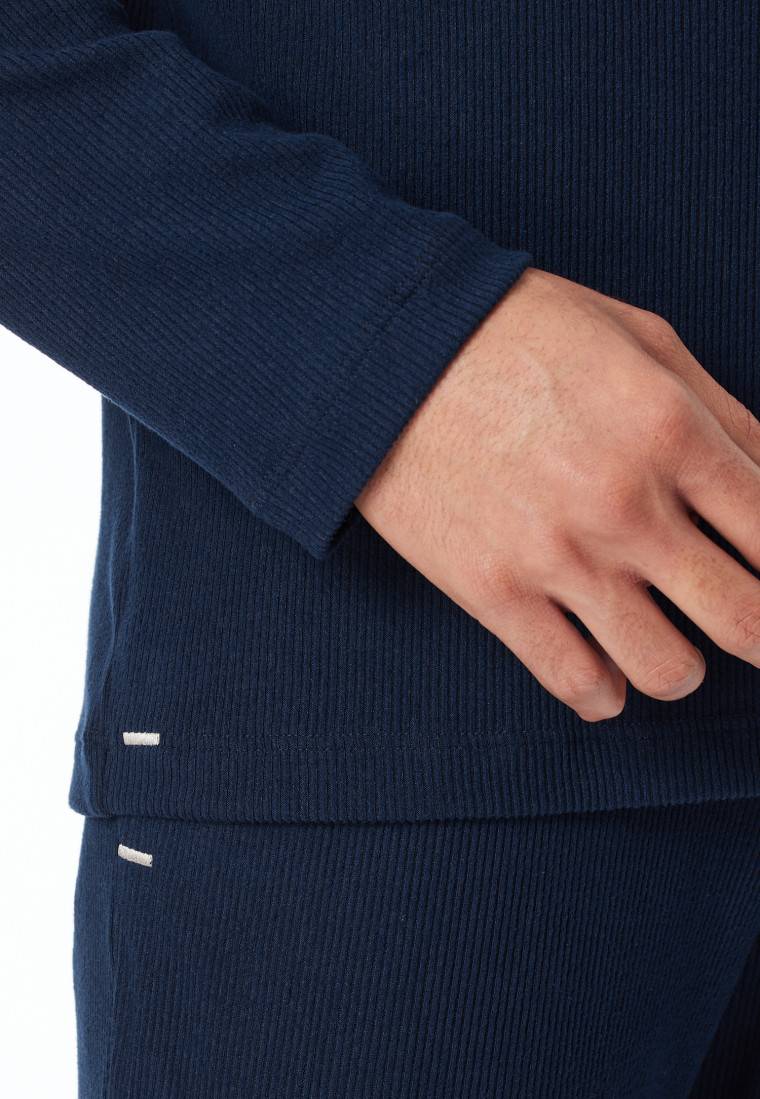 Schiesser Shirt Langarm Doppelripp Nachtblau - Mix+Relax