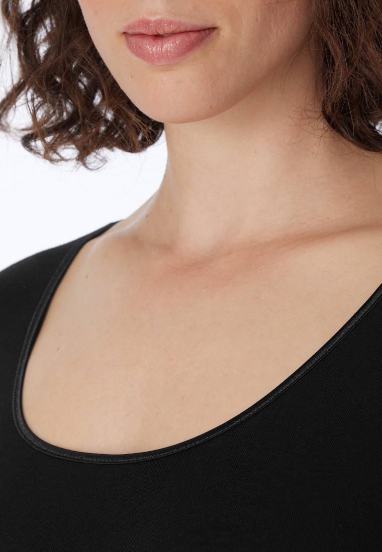 Schiesser Shirt Langarm Feinripp Rundhals Spenzer Schwarz - Luxury