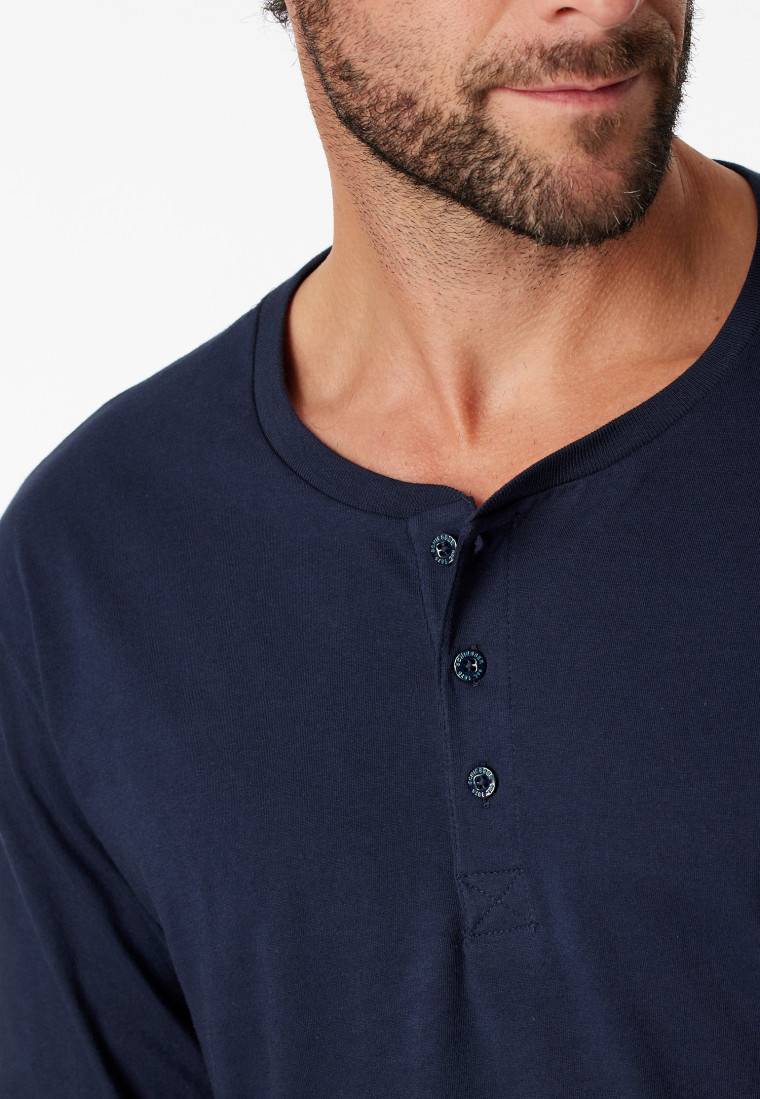 Schiesser Shirt Langarm Jersey Knopfleiste Dunkelblau - Mix+Relax