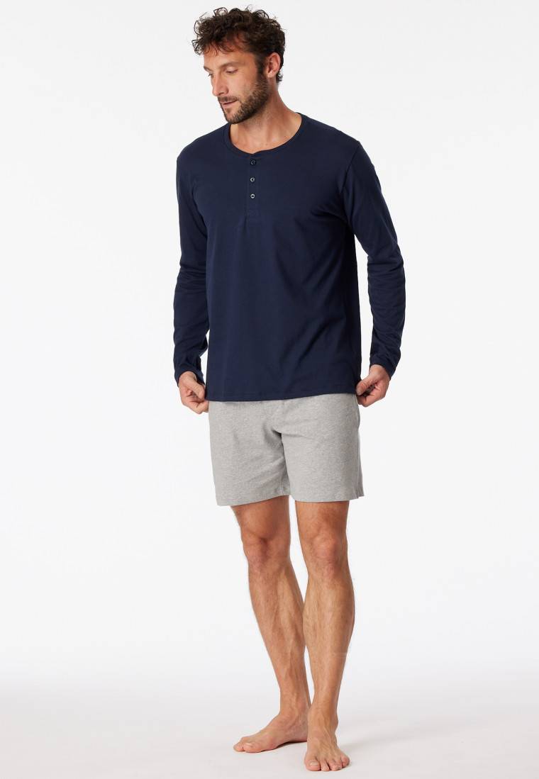 Schiesser Shirt langarm Jersey Knopfleiste dunkelblau - Mix+Relax