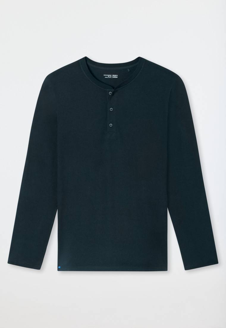 Schiesser Shirt Langarm Knopfleiste Nachtblau - Mix+Relax