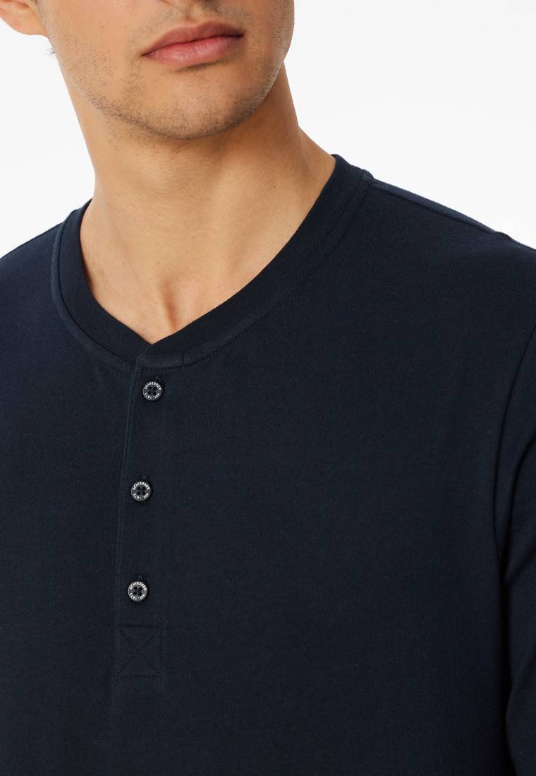 Schiesser Shirt Langarm Knopfleiste Nachtblau - Mix+Relax