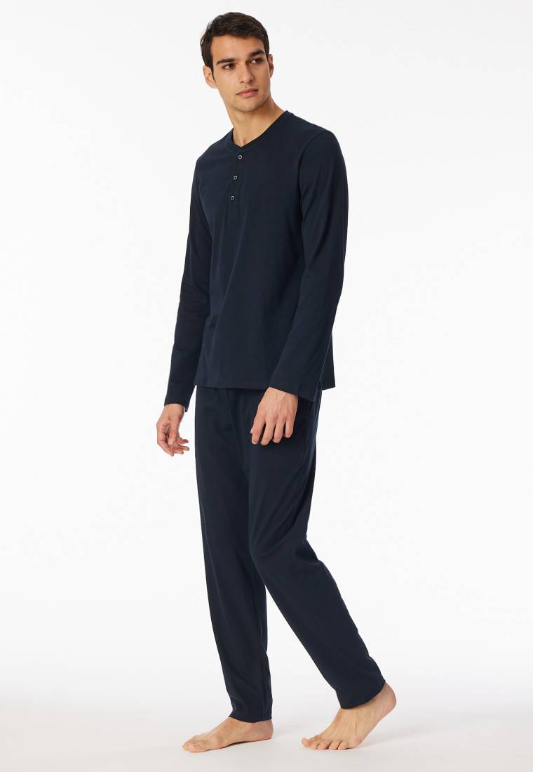 Schiesser Shirt langarm Knopfleiste nachtblau - Mix+Relax