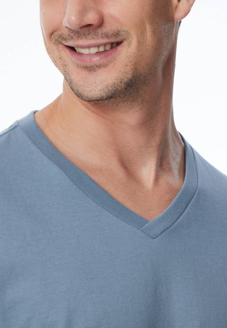 Schiesser Shirt Langarm V-Ausschnitt Blaugrau - Mix+Relax