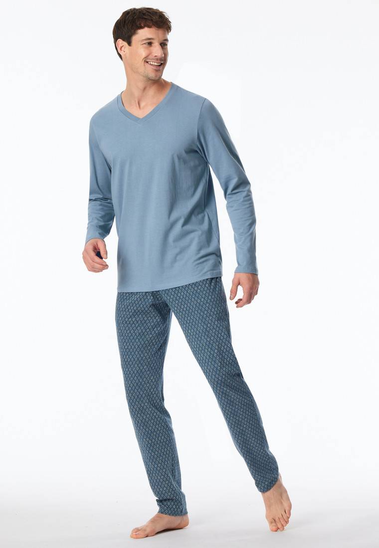 Schiesser Shirt langarm V-Ausschnitt blaugrau - Mix+Relax