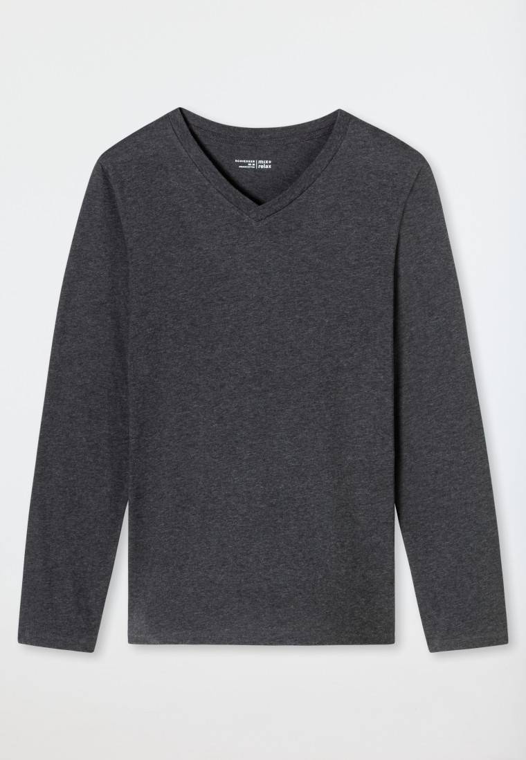 Schiesser Shirt Langarm V-Ausschnitt Dunkelgrau-meliert - Mix+Relax