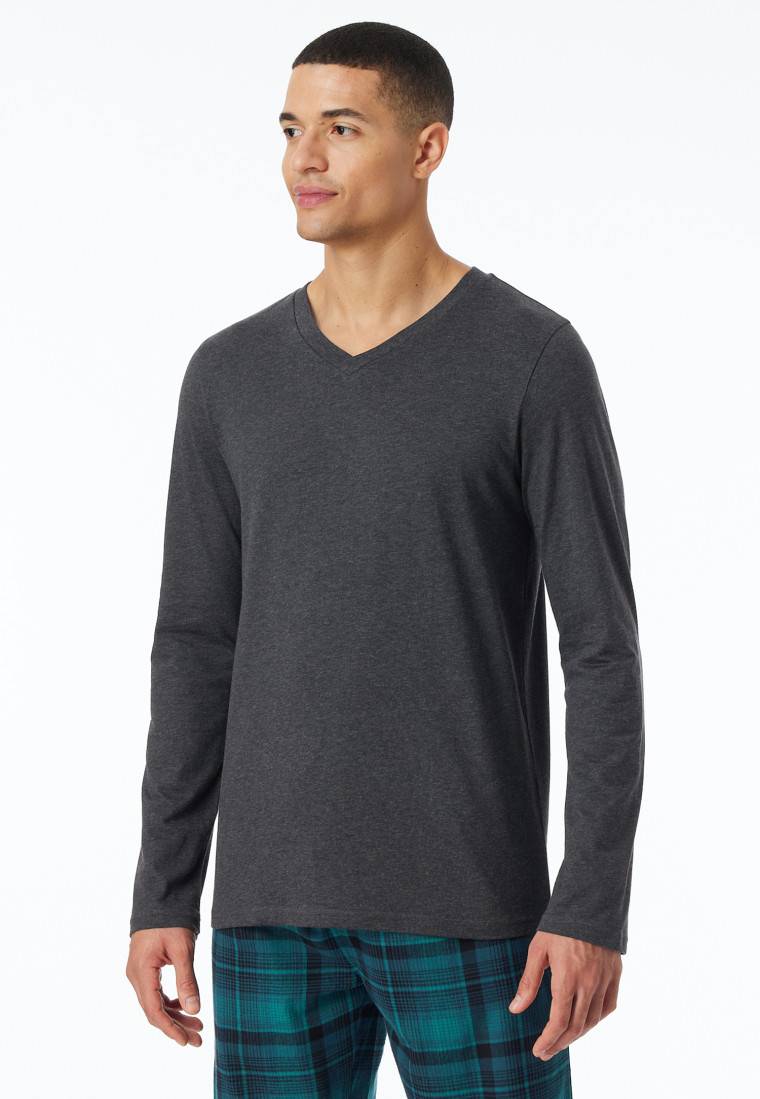Schiesser Shirt Langarm V-Ausschnitt Dunkelgrau-meliert - Mix+Relax
