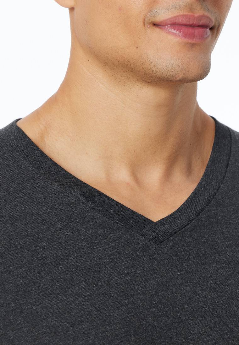 Schiesser Shirt Langarm V-Ausschnitt Dunkelgrau-meliert - Mix+Relax