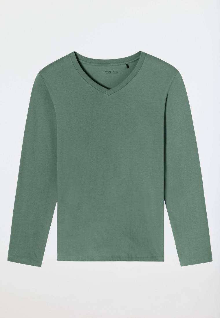 Schiesser Shirt Langarm V-Ausschnitt Grün - Mix+Relax