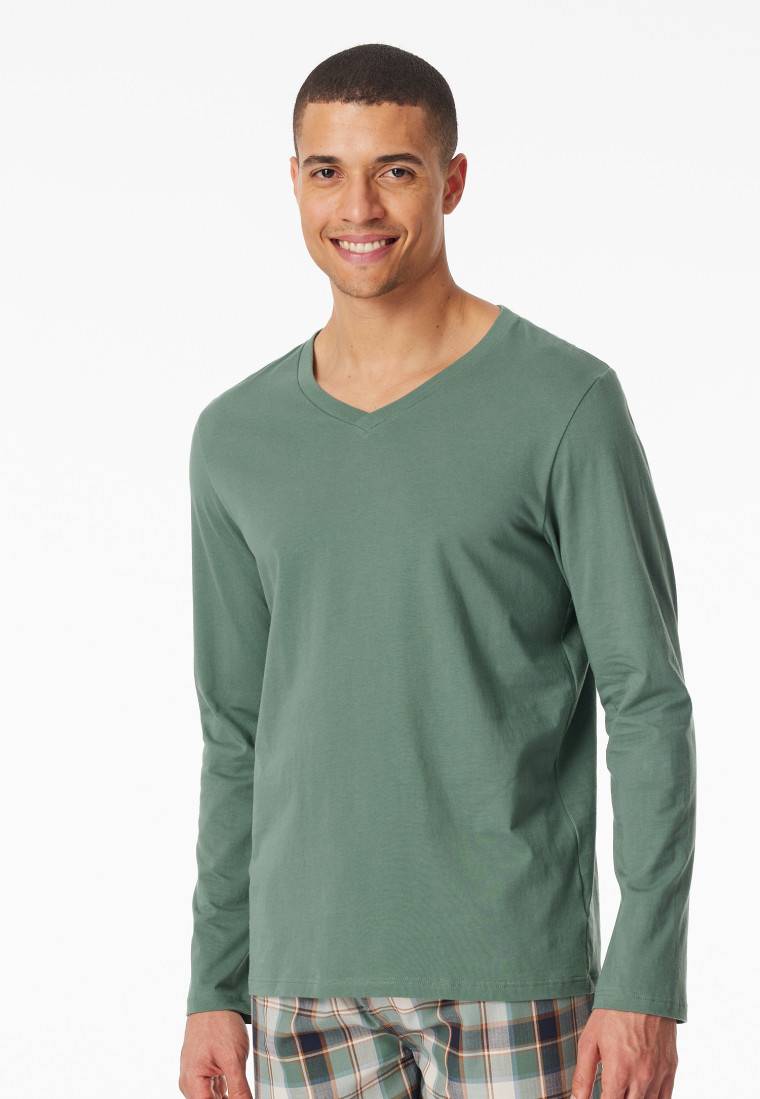 Schiesser Shirt Langarm V-Ausschnitt Grün - Mix+Relax