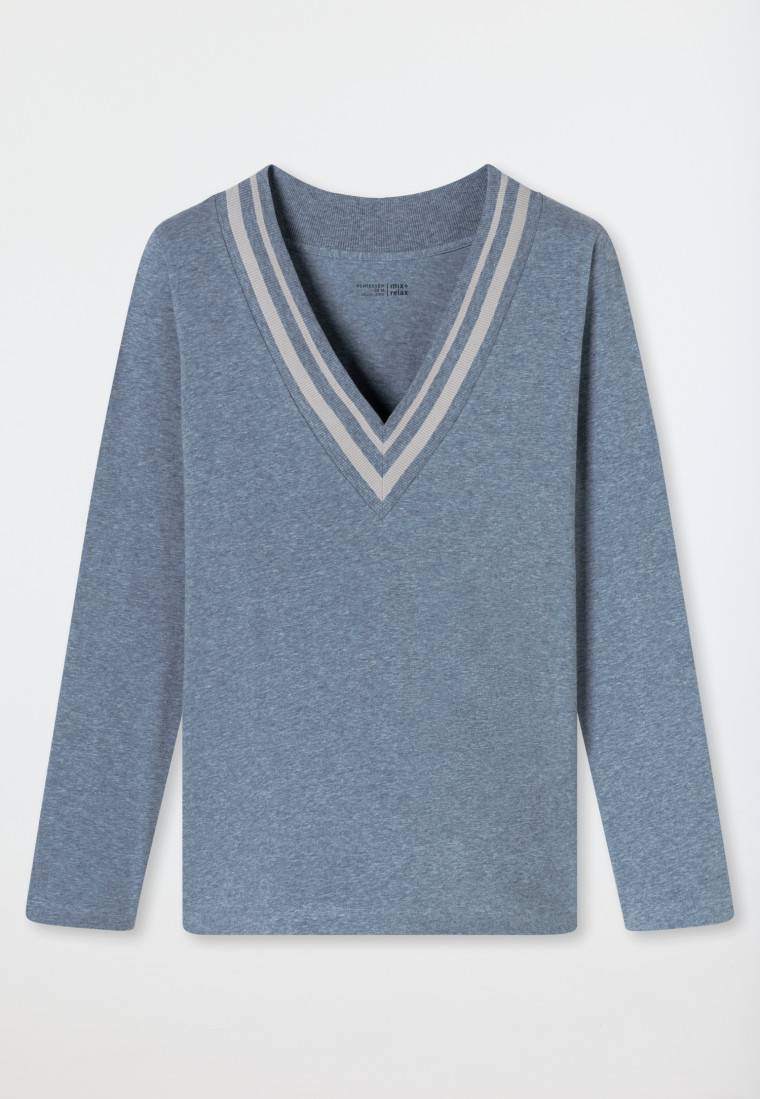 Schiesser Shirt Langarm V-Ausschnitt Jeans-meliert - Mix+Relax