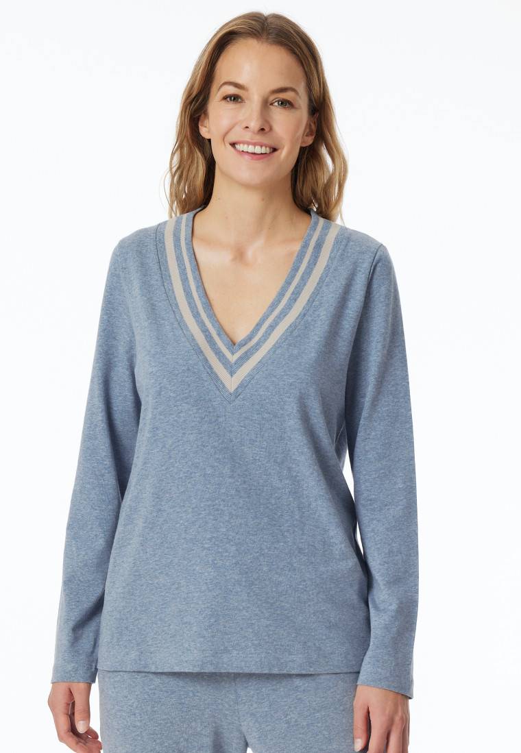 Schiesser Shirt Langarm V-Ausschnitt Jeans-meliert - Mix+Relax