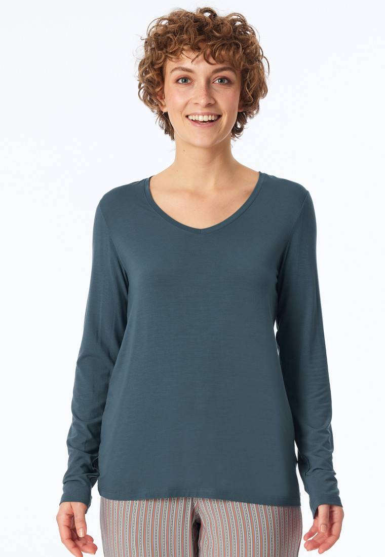 Schiesser Shirt Langarm V-Ausschnitt Jeansblau - Mix+Relax