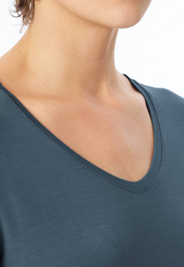 Schiesser Shirt Langarm V-Ausschnitt Jeansblau - Mix+Relax