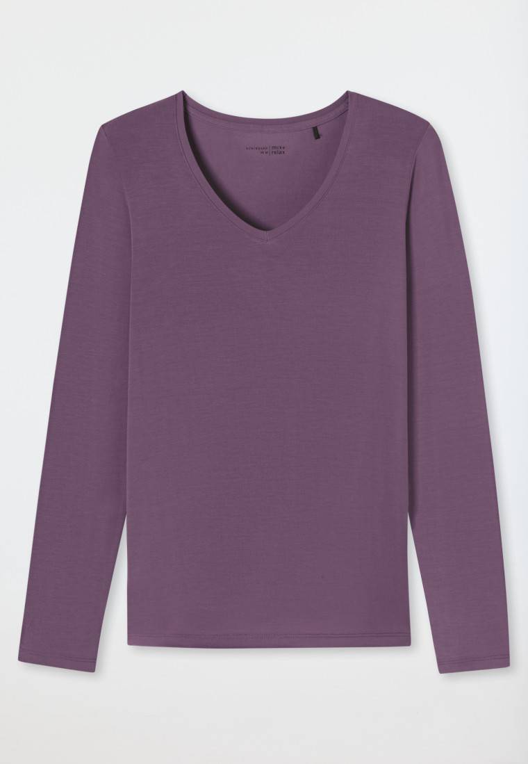 Schiesser Shirt Langarm V-Ausschnitt Malve - Mix+Relax
