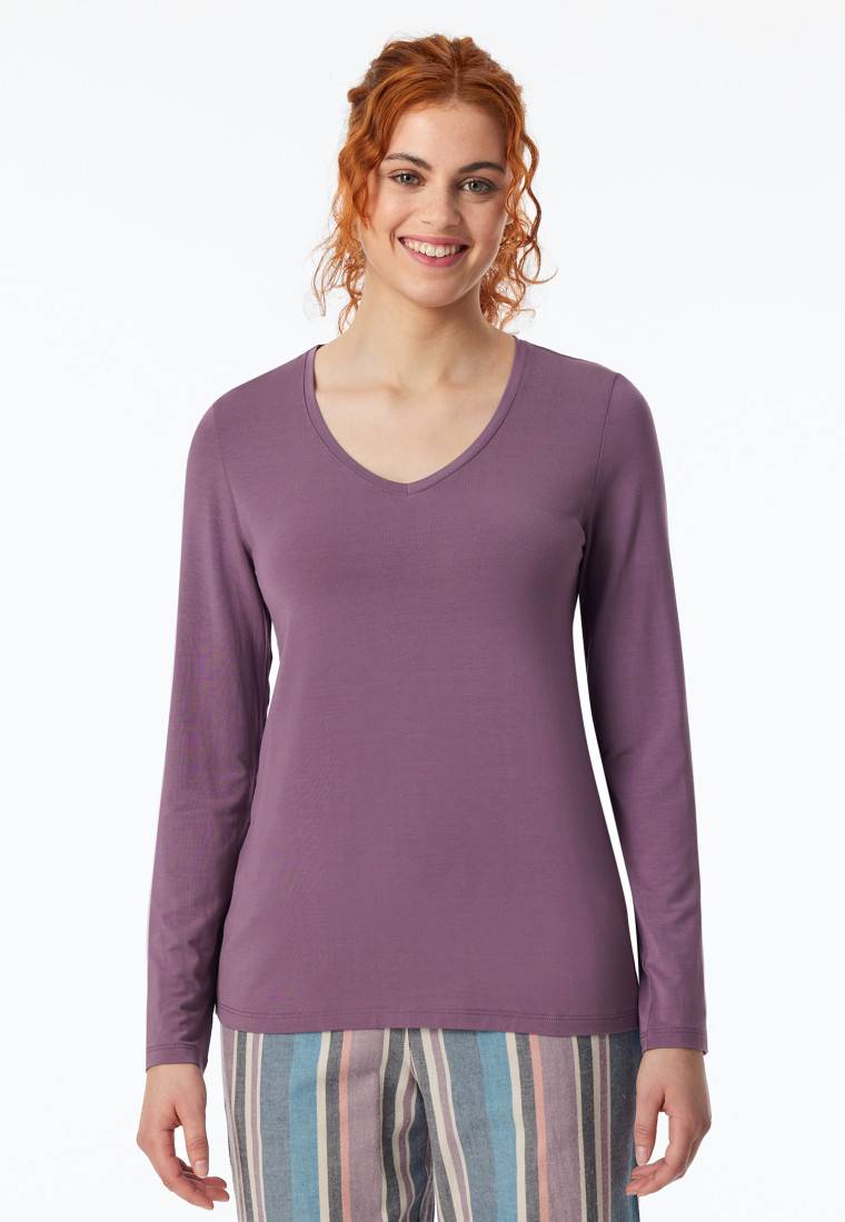 Schiesser Shirt Langarm V-Ausschnitt Malve - Mix+Relax