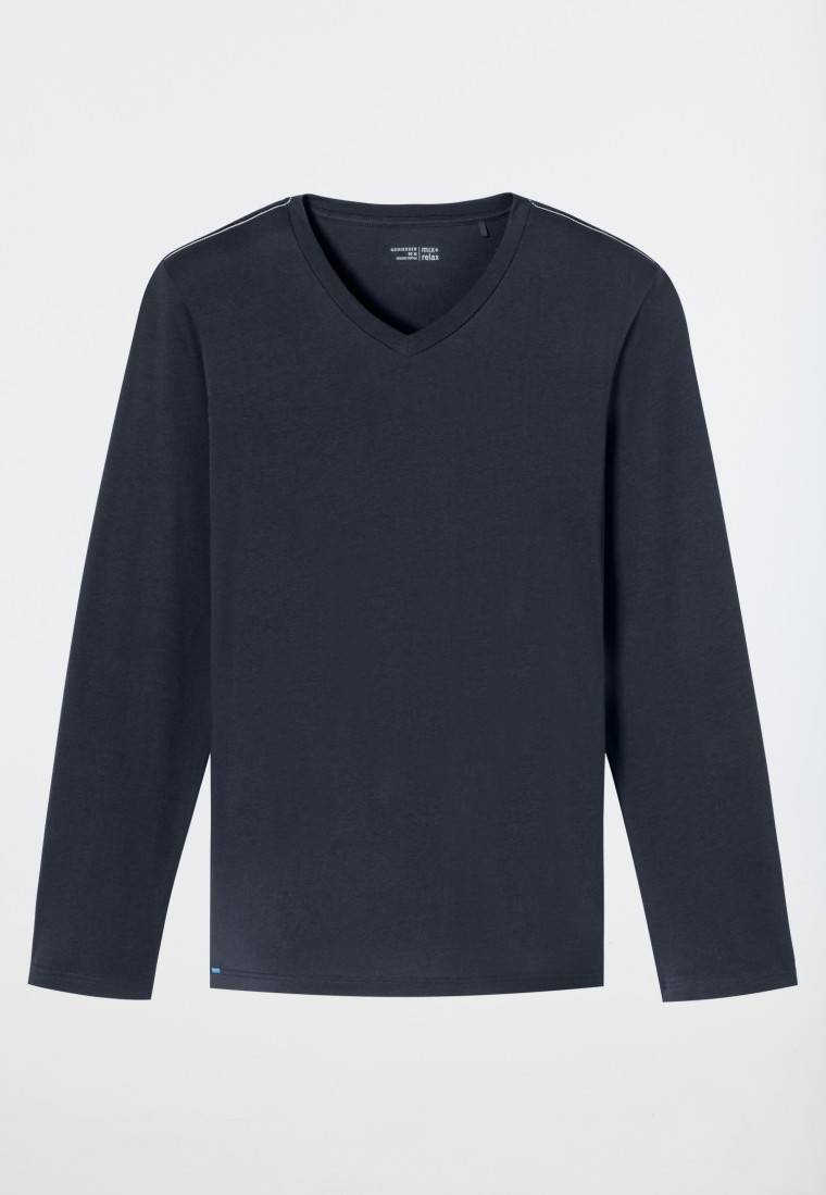 Schiesser Shirt Langarm V-Ausschnitt Nachtblau - Mix+Relax