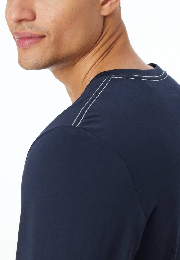 Schiesser Shirt Langarm V-Ausschnitt Nachtblau - Mix+Relax