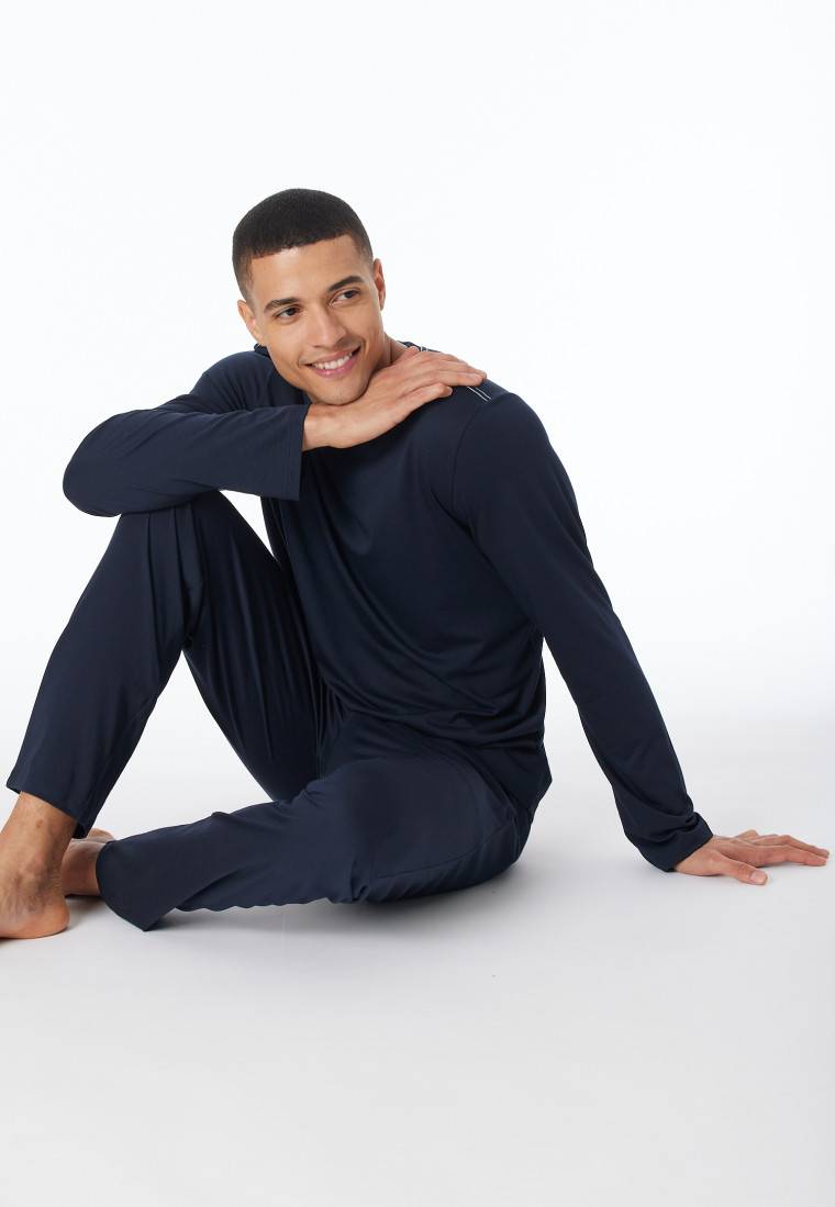 Schiesser Shirt langarm V-Ausschnitt nachtblau - Mix+Relax