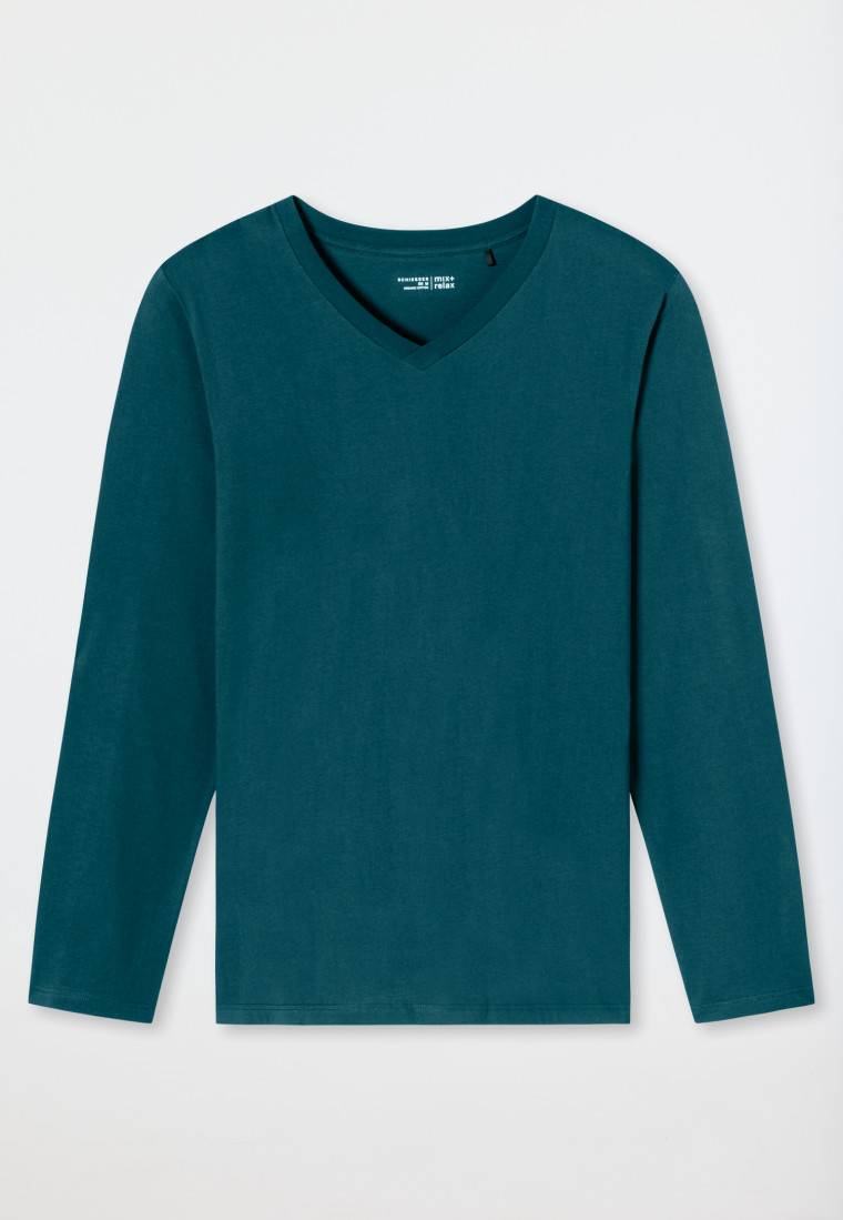 Schiesser Shirt Langarm V-Ausschnitt Petrol - Mix+Relax