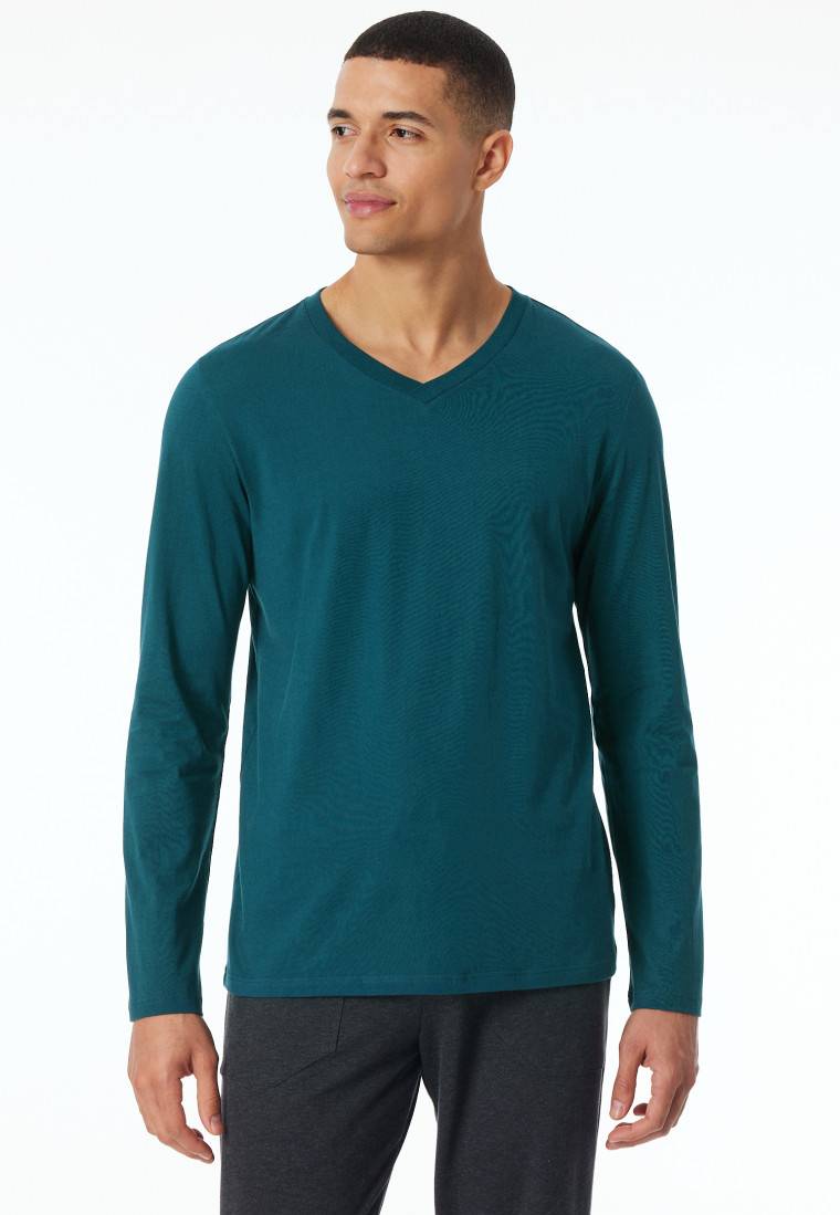 Schiesser Shirt Langarm V-Ausschnitt Petrol - Mix+Relax