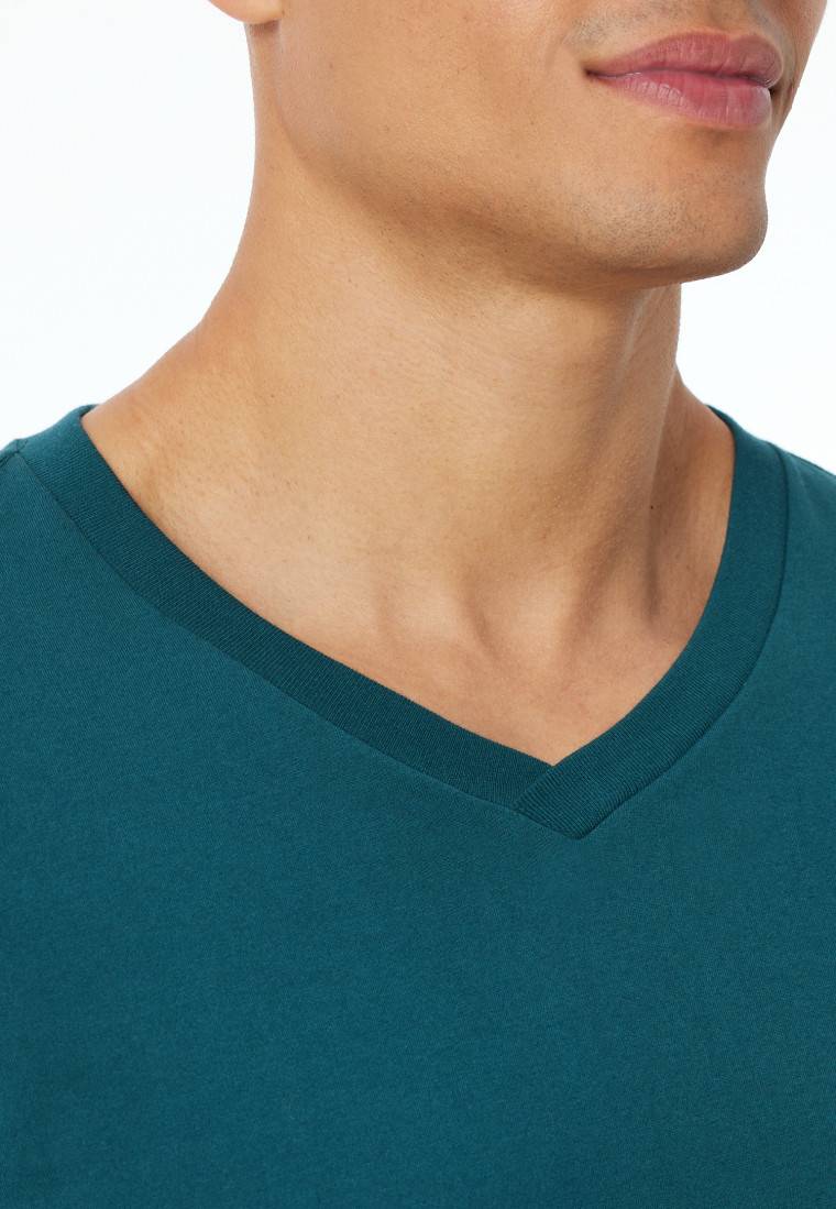 Schiesser Shirt Langarm V-Ausschnitt Petrol - Mix+Relax