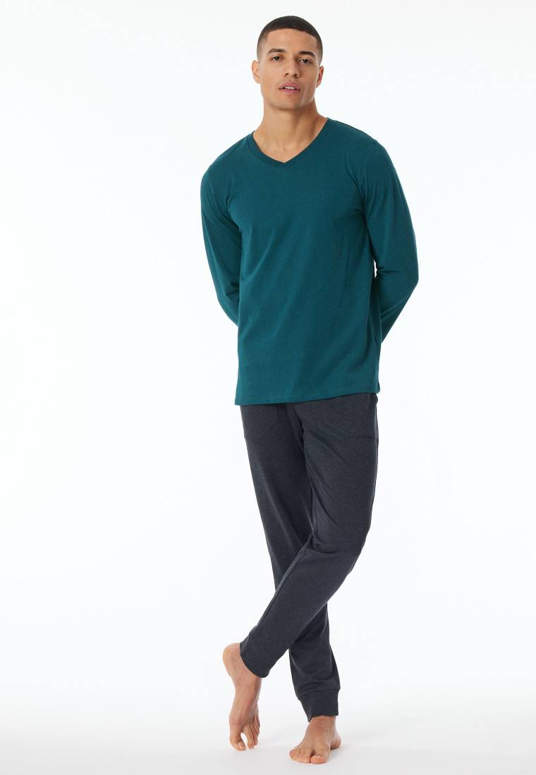 Schiesser Shirt langarm V-Ausschnitt petrol - Mix+Relax