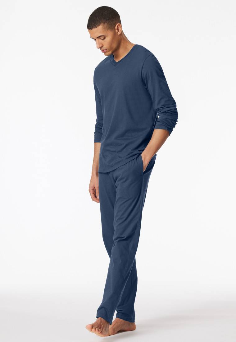 Schiesser Shirt langarm V-Ausschnitt royal - Mix+Relax