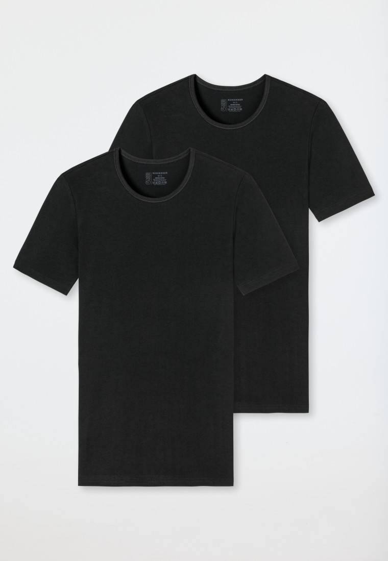 Schiesser Shirts Kurzarm 2er-Pack Organic Cotton Rundhals Schwarz - 95/5