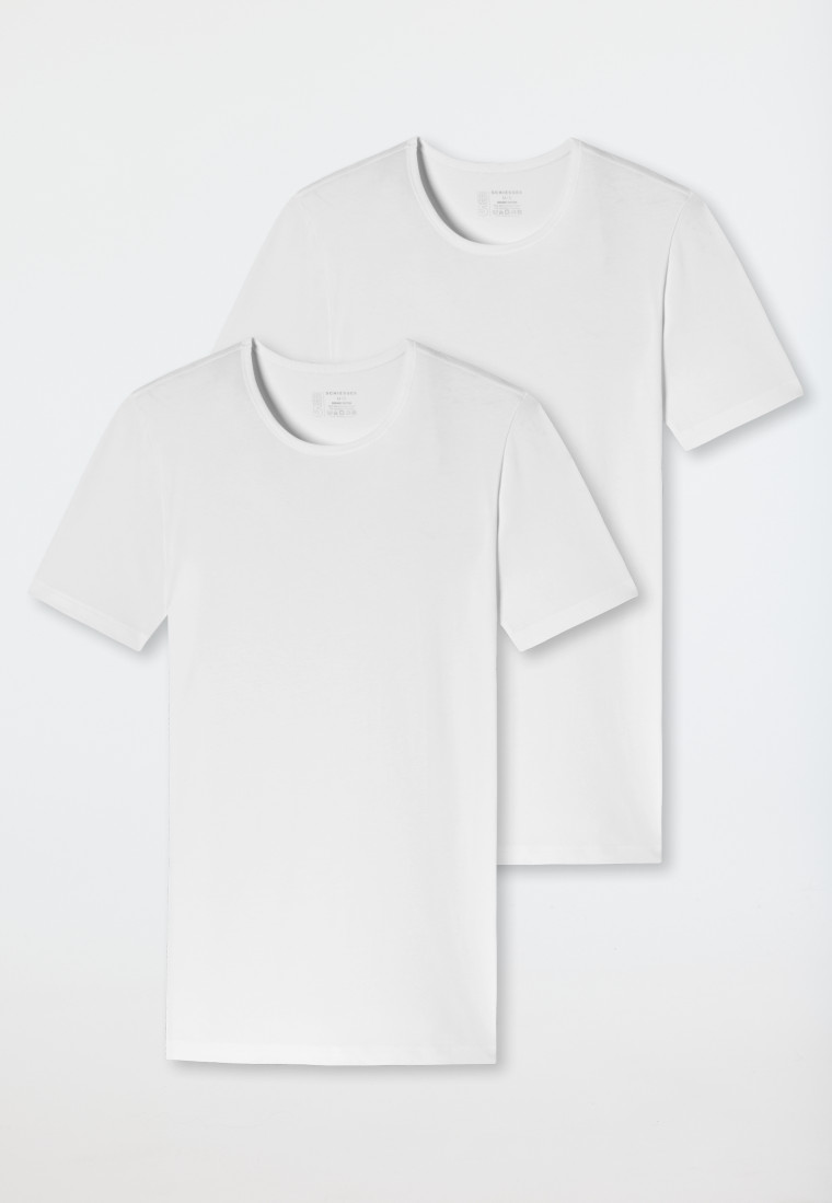 Schiesser Shirts Kurzarm 2er-Pack Organic Cotton Rundhals Weiß – 95/5
