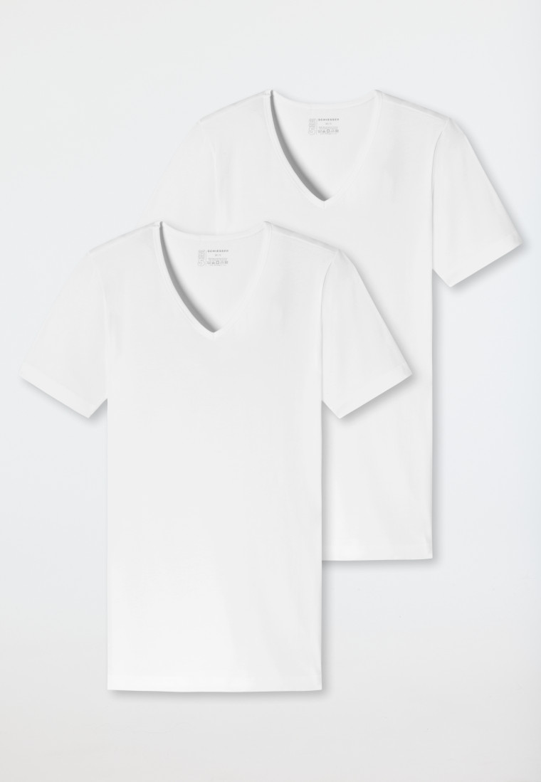 Schiesser Shirts Kurzarm 2er-Pack Organic Cotton Tiefer V-Ausschnitt Weiß – 95/5