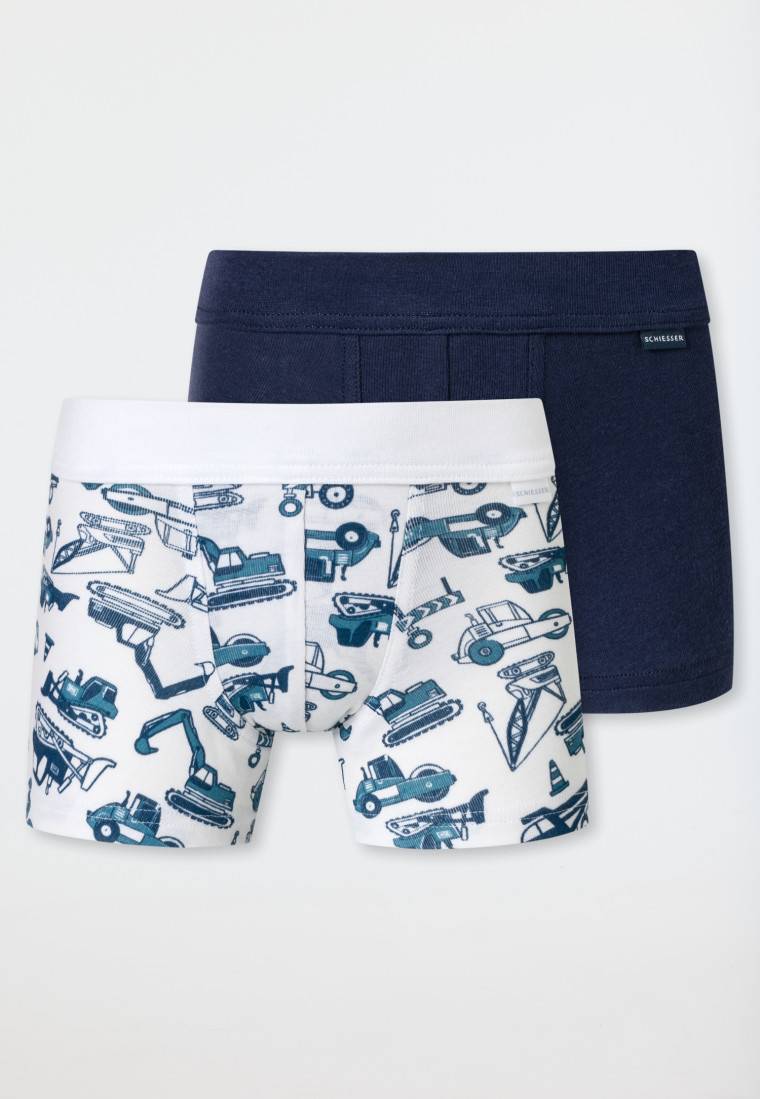 Schiesser Shorts 2er-Pack Baustellendruck Blau/weiß - Fine Rib