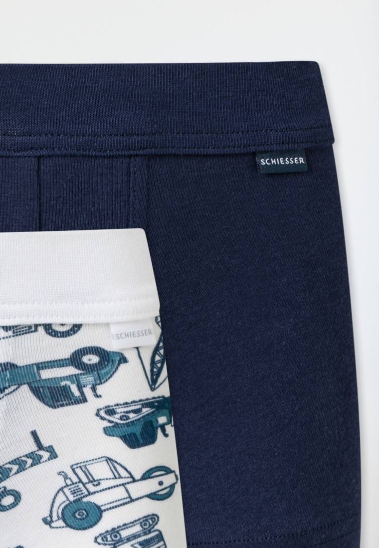Schiesser Shorts 2er-Pack Baustellendruck Blau/weiß - Fine Rib