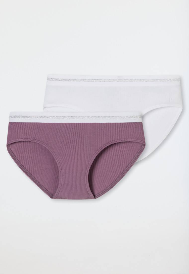 Schiesser Shorts 2er Pack Doppelripp Malve/ Weiß - Long Life Rib