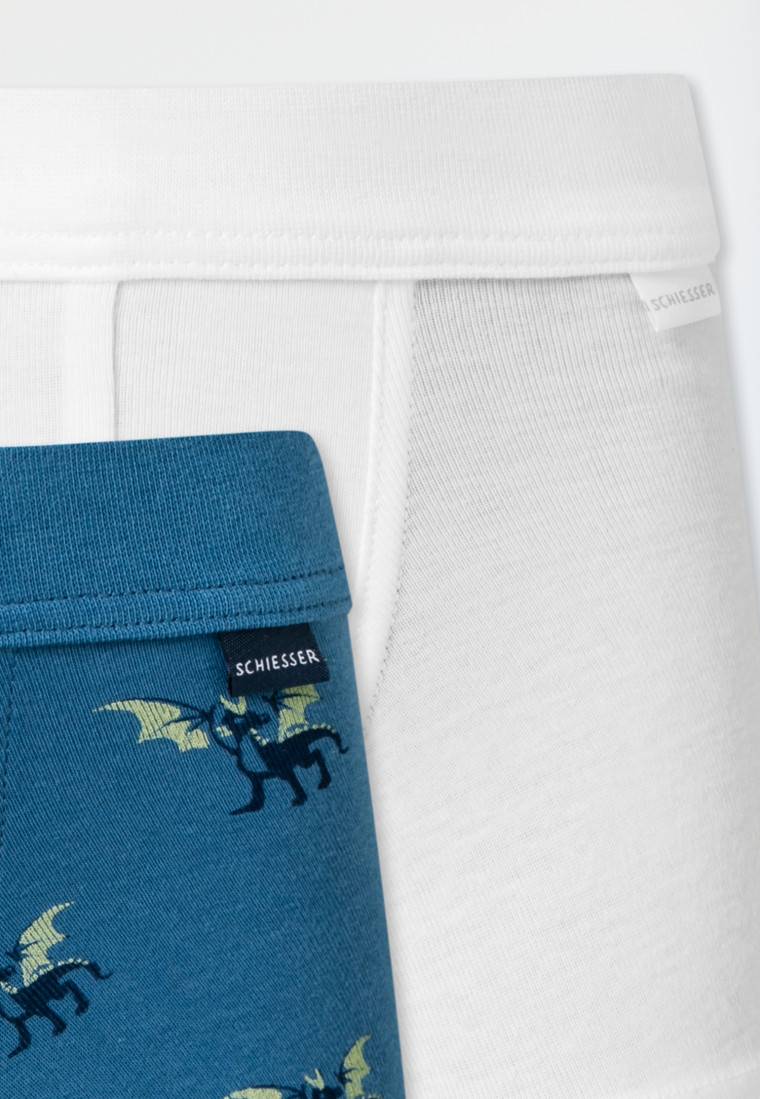 Schiesser Shorts 2er-Pack Drachenprint Blau/weiß - Fine Rib